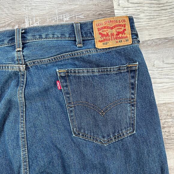 Levi’s 505 Jeans Blue 100% Cotton Denim Straight Leg Mid Rise W42 L32 - Picture 5 of 7